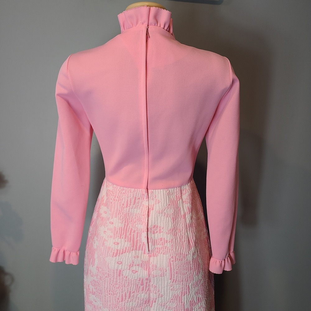 VTG Bleeker Street Dress Sz Small 60s 70s Pink Floral Ruffle Coquette Regency - Picture 9 of 12